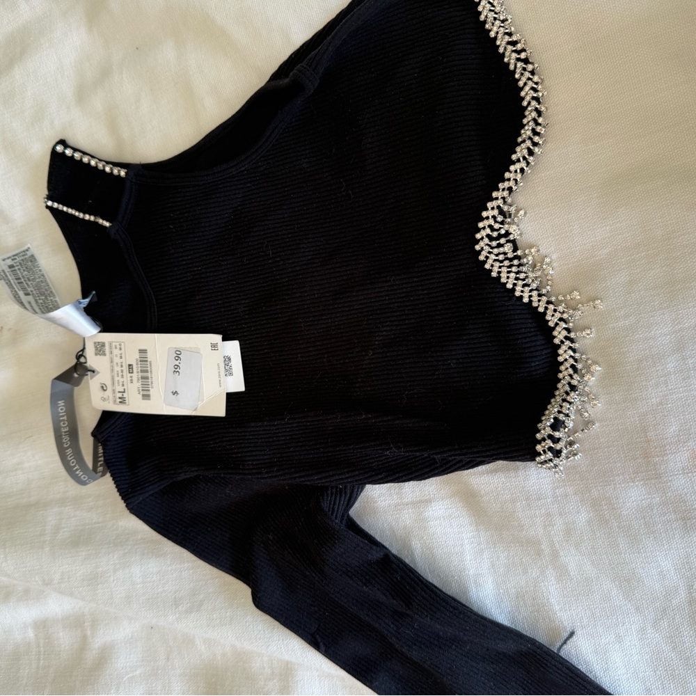 Zara Black Top with Rhinestone Detail